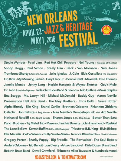 New Orleans Jazz Fest 2016 Lineup
