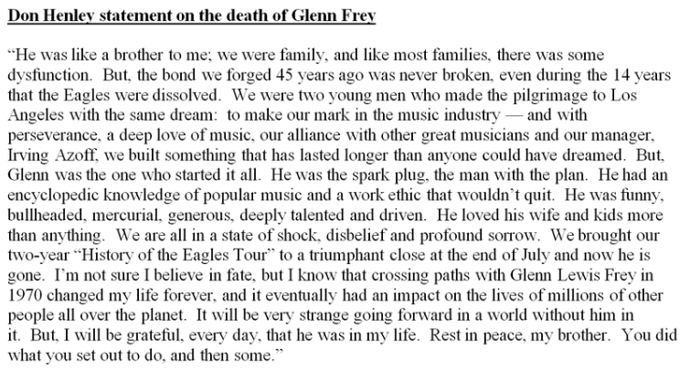 Don Henley's tribute to Glenn Frey