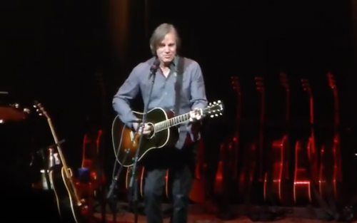 Screen cap of Jackson Browne performing "Take It Easy," at Ruth Eckerd Hall, Clearwater, FL, 1-19-16