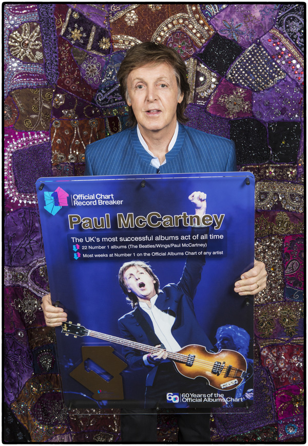 Paul McCartney accepts the Official Chart Record Breaker, recognizing his achievement as the UK’s most successful albums act of all time