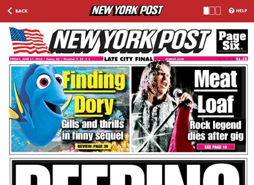 The New York Post was a little premature on Meat Loaf's condition following his June 16, 2016 onstage collapse