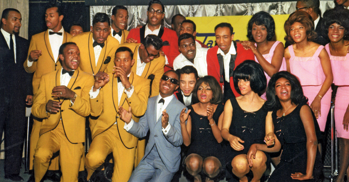 The Temptations, The Miracles, Stevie Wonder, Martha & the Vandellas and The Supremes at EMI Records in March 1965, for the UK launch of the Tamla-Motown label. Courtesy of the Paul Nixon Collection