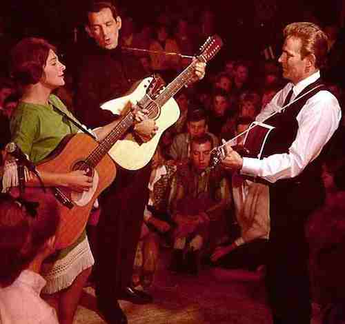 Oscar Brand (center) with Judy Collins and Gordon Lightfoot in the '60s (Photo from Brand's website)