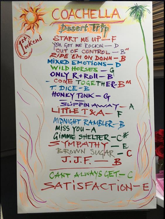 Setlist by Ronnie Wood (via the Rolling Stones' Facebook page)