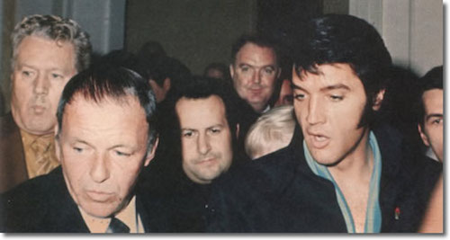 Frank Sinatra, Joe Esposito and Elvis Presley in an undated photo. Elvis' father, Vernon Presley, is at left.