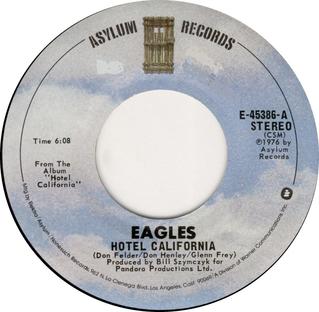 The Eagles Hotel California record label with classic tracks Hotel