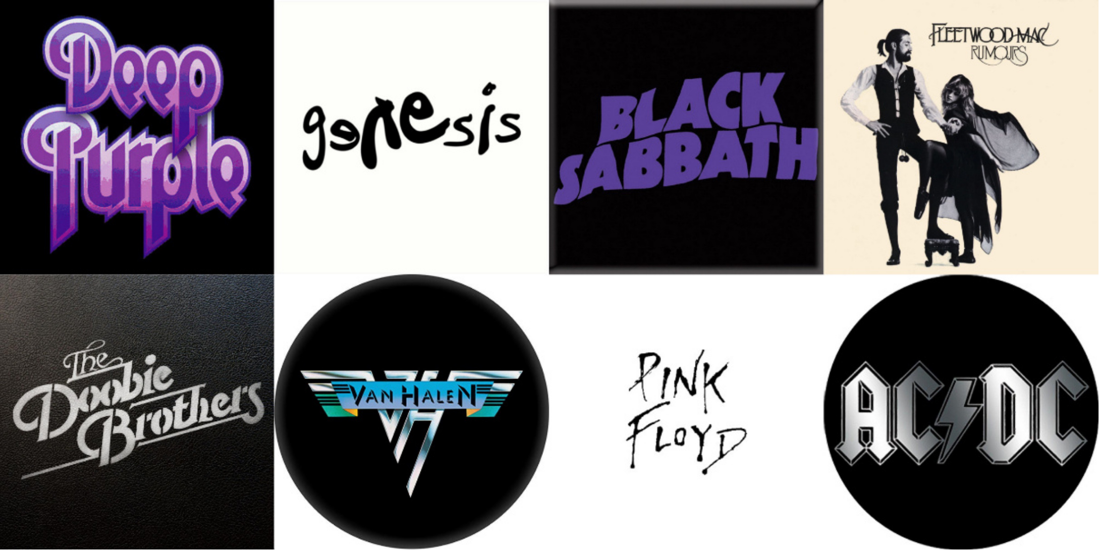 classic rock band logos collage