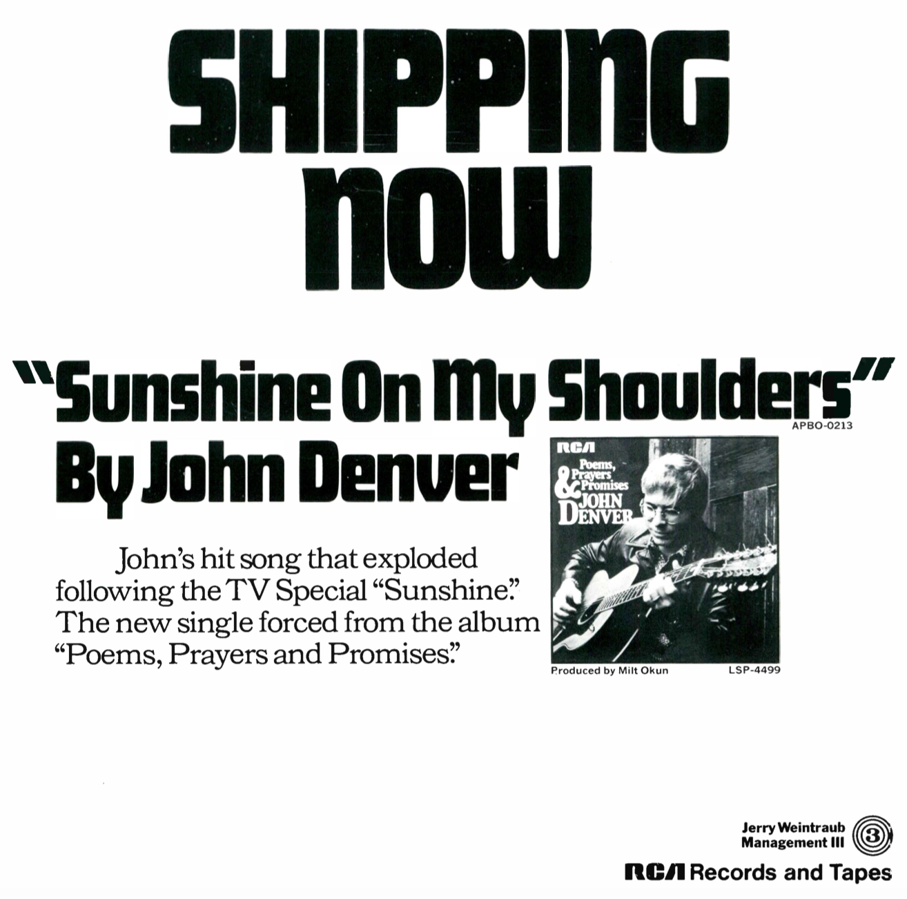 John Denver - Sunshine On My Shoulders, Releases